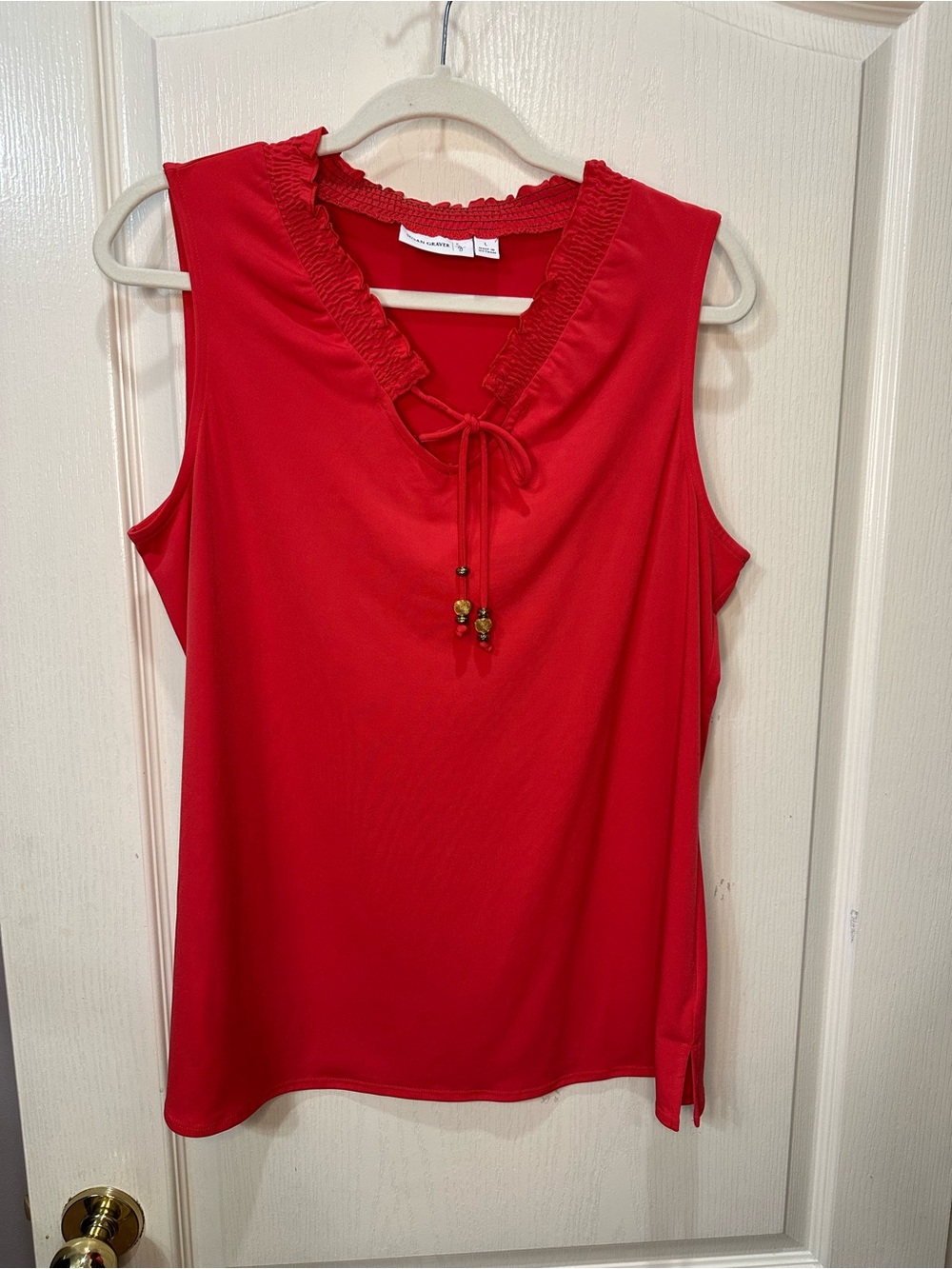 Susan Graver Sleeveless Ruffle V-Neck Camisole with Tie